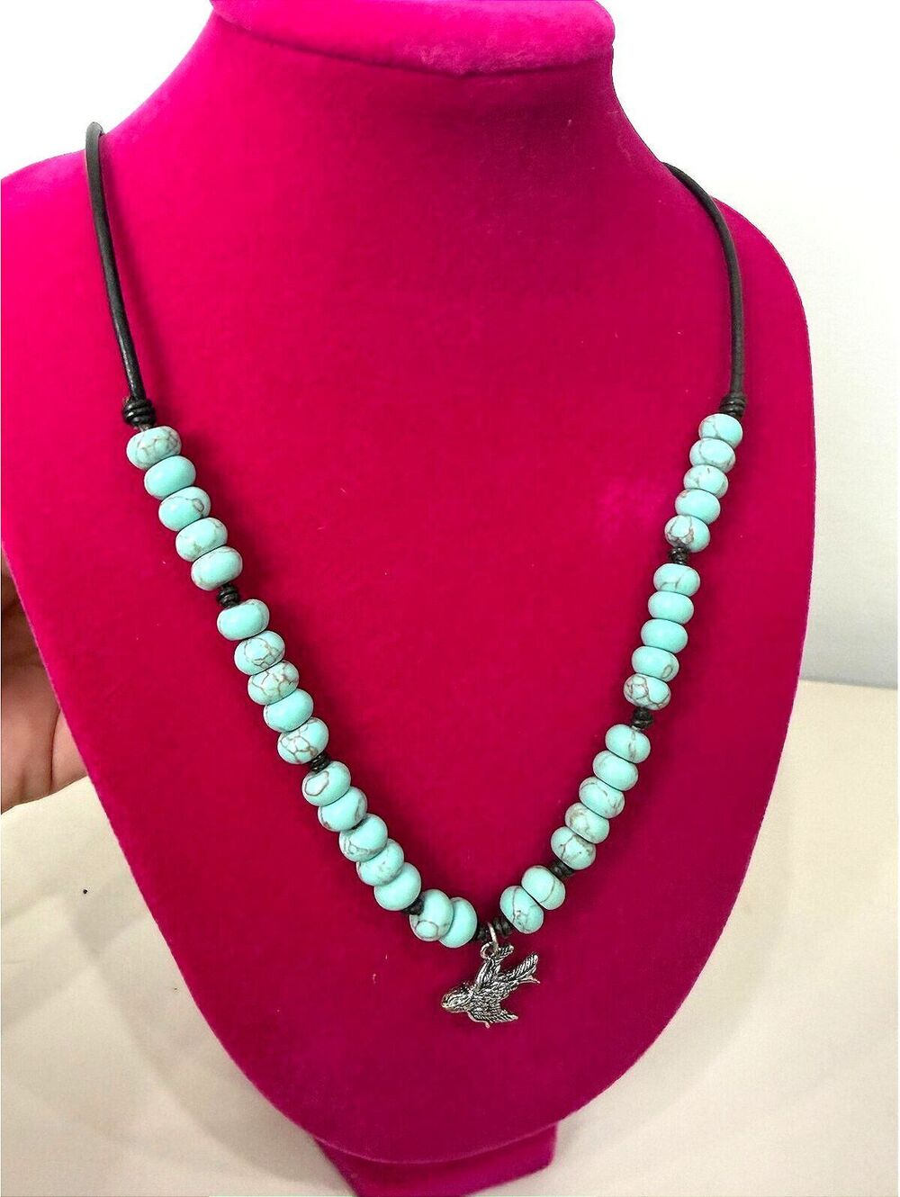 Fossil Turquoise Beaded Necklace with Bird Charm
